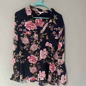 Candie's Navy and Pink Floral Blouse